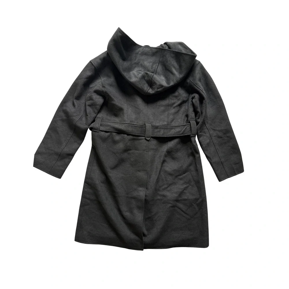Avec Les Filles Black Hooded Double Breasted Belted Trench Coat Size M 69286 NEW